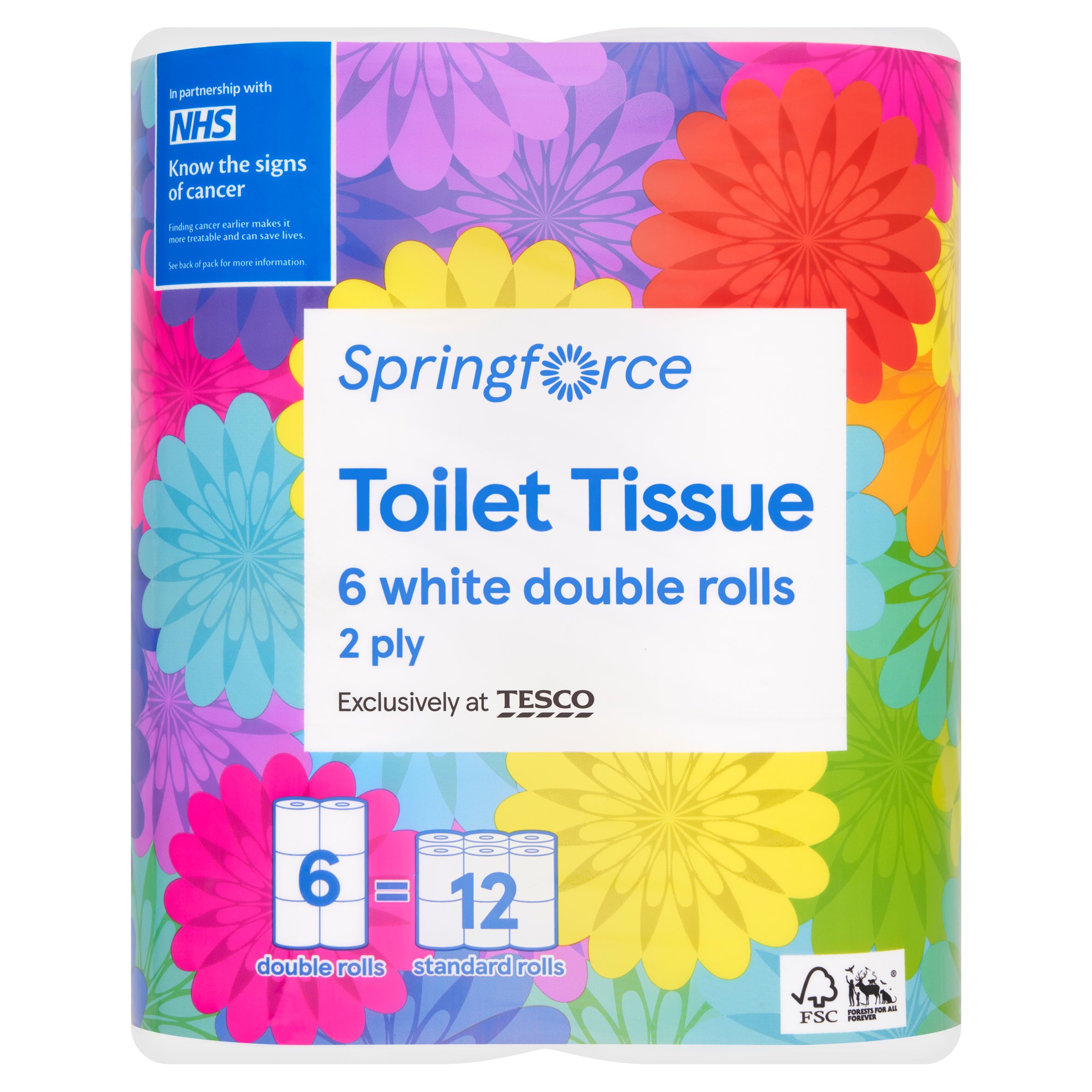 Spring Force Toilet Tissue 6 White Double Rolls